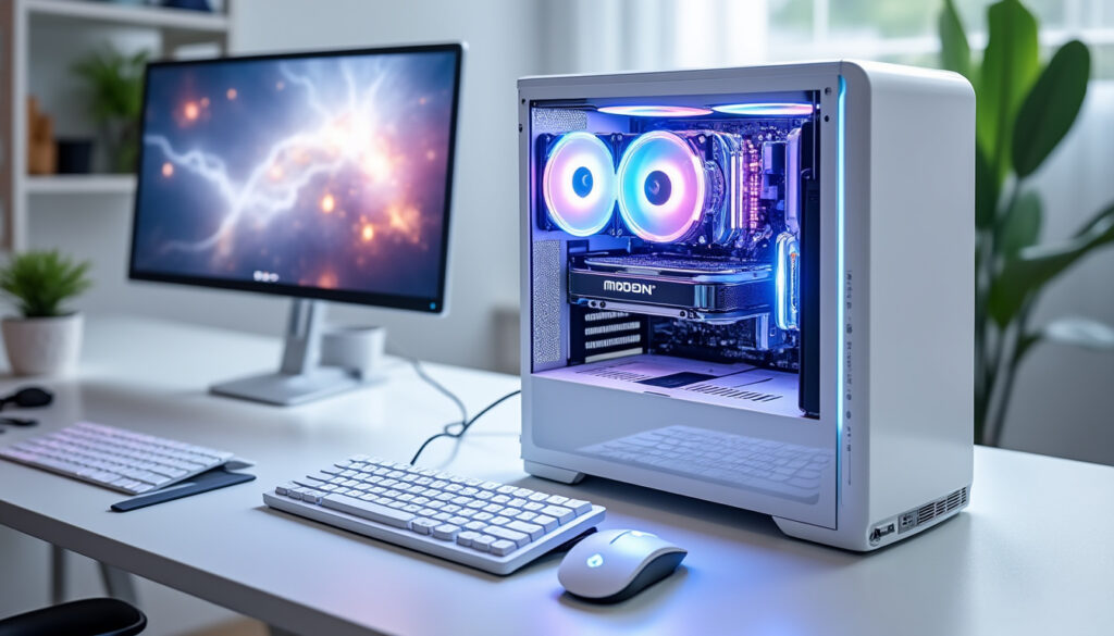 discover the ultimate in gaming aesthetics with our stunning all-white gaming pc build. this masterclass in sleek design combines cutting-edge technology with a pristine white finish, ensuring your setup not only performs exceptionally but also looks breathtaking. perfect for gamers who appreciate form and function, this build is the epitome of style and efficiency.